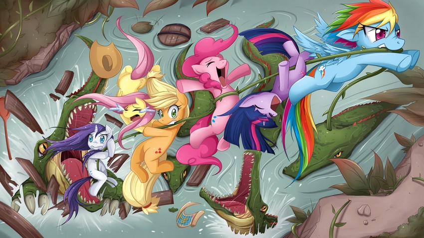 twilight sparkle, fluttershy, rainbow dash, pinkie pie, applejack, and 1 more (my little pony and 1 more) drawn by jin_(lili_to_marigold)
