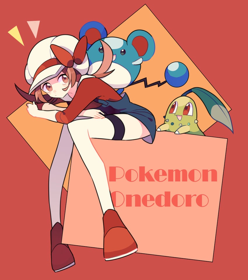 lyra, chikorita, and marill (pokemon and 1 more) drawn by nagatsukiariake
