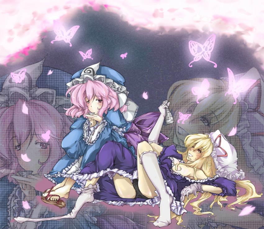 yakumo yukari and saigyouji yuyuko (touhou) drawn by nikke_(cherish)