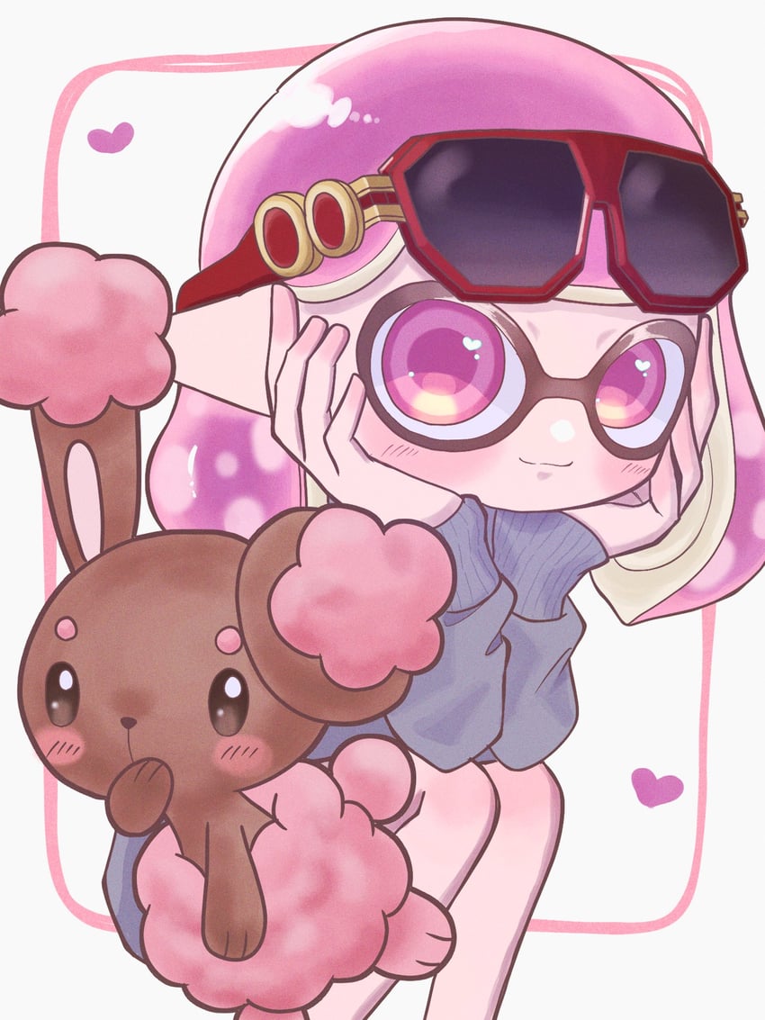 inkling player character, inkling girl, and buneary (pokemon and 2 more) drawn by mina_p