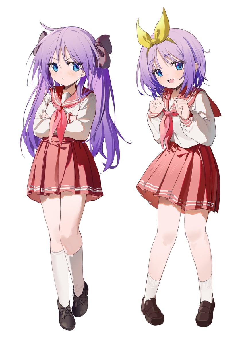 hiiragi kagami and hiiragi tsukasa (lucky star) drawn by coria