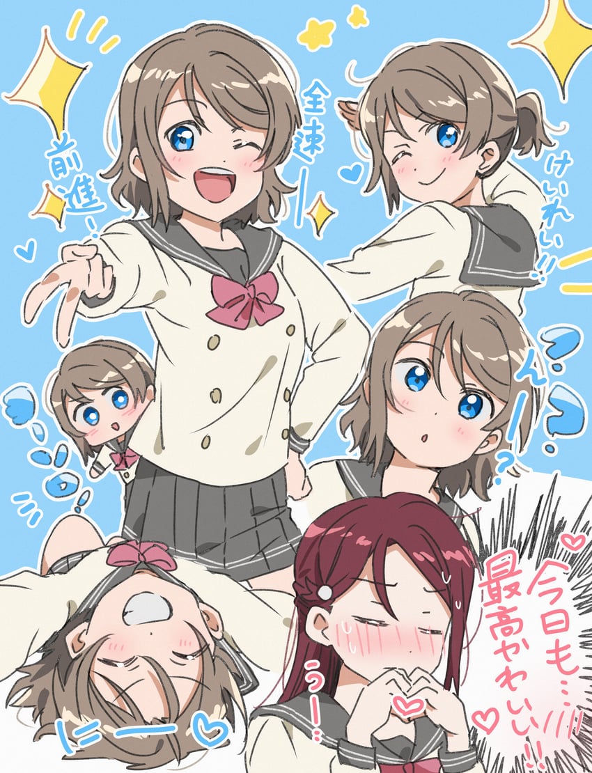 watanabe you and sakurauchi riko (love live! and 1 more) drawn by yuchi_(salmon-1000)
