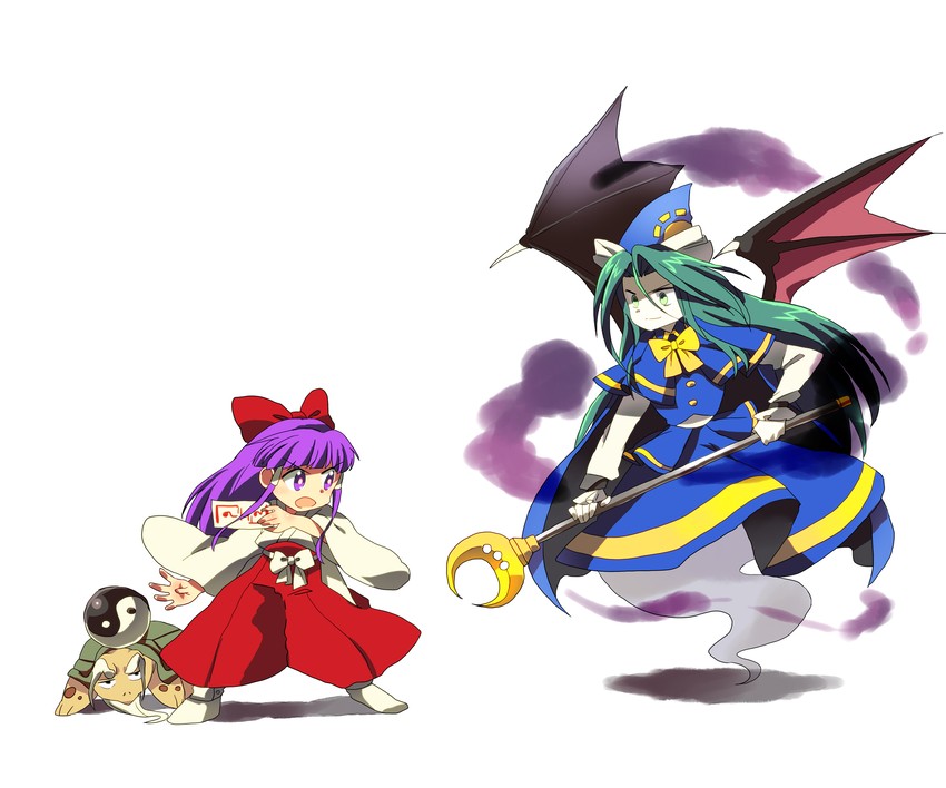 hakurei reimu, mima, and genjii (touhou and 1 more) drawn by hachi_(8bit_canvas)