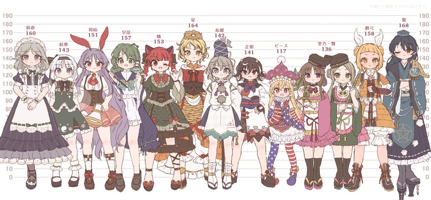 izayoi sakuya, kochiya sanae, konpaku youmu, reisen udongein inaba, kaenbyou rin, and 8 more (touhou) drawn by sakurasaka