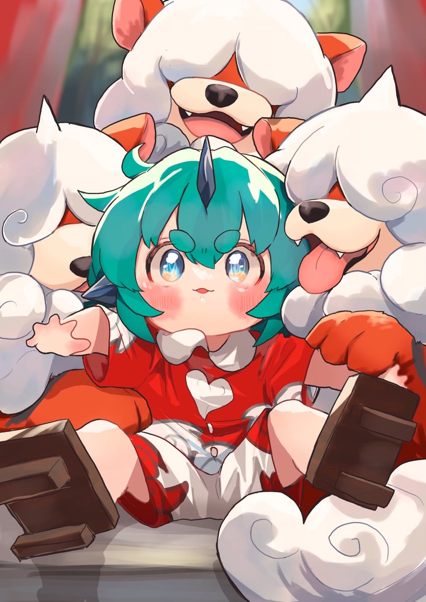 komano aunn and hisuian growlithe (touhou and 1 more) drawn by uchisaki_himari