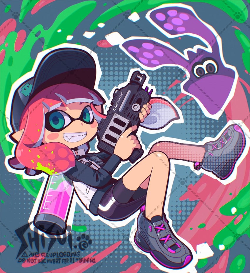 inkling player character and inkling girl (splatoon) drawn by shisui