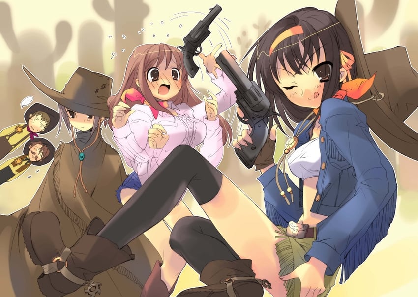 suzumiya haruhi, nagato yuki, asahina mikuru, kyon, and koizumi itsuki (suzumiya haruhi no yuuutsu) drawn by ito_noizi