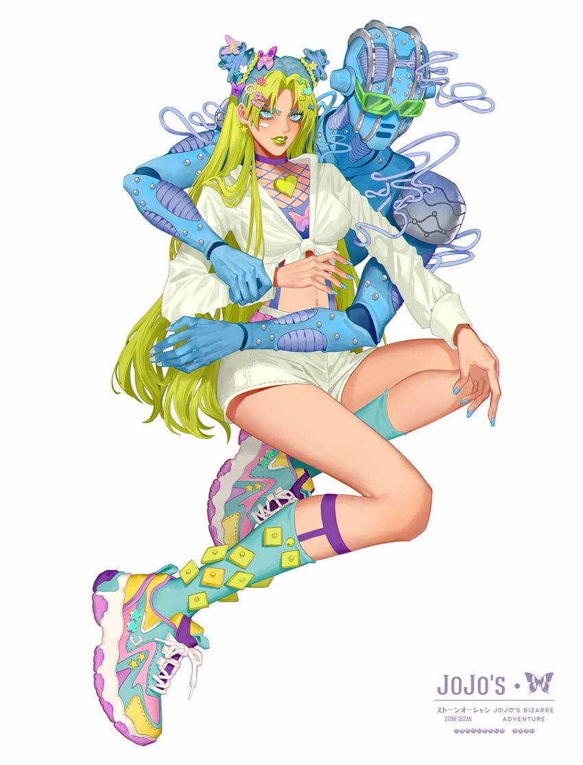 kujo jolyne and stone free (jojo no kimyou na bouken and 1 more) drawn by veela