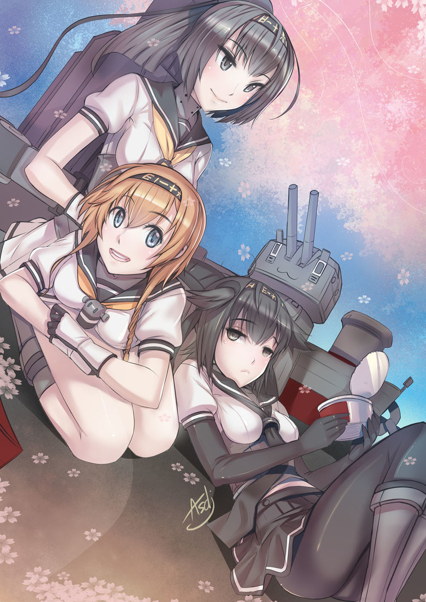 hatsuzuki, akizuki, teruzuki, and chou-10cm-hou-chan (kantai collection) drawn by asdj