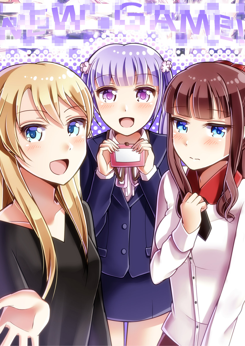 suzukaze aoba, takimoto hifumi, and yagami kou (new game!) drawn by satomi_nori