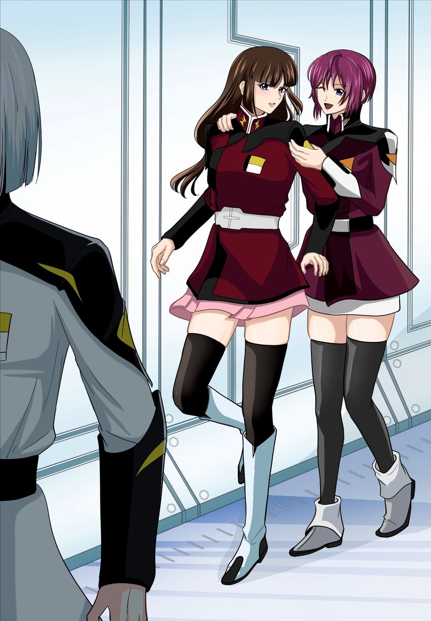 lunamaria hawke, yzak joule, and shiho hahnenfuss (gundam and 2 more) drawn by mikami_xsx