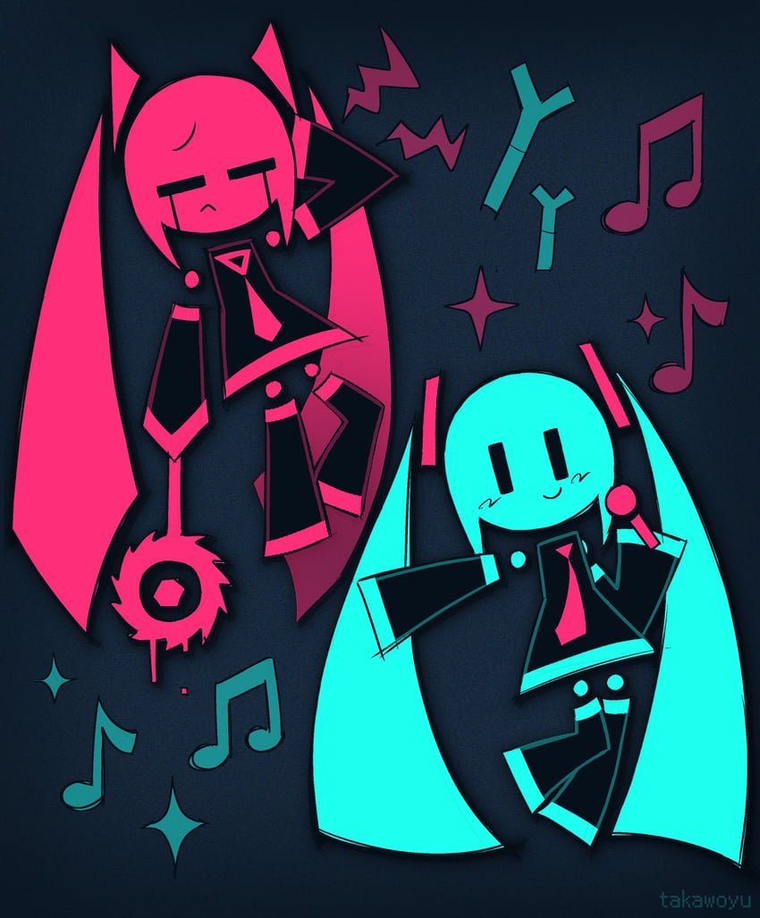 hatsune miku (vocaloid and 1 more) drawn by takawoyu