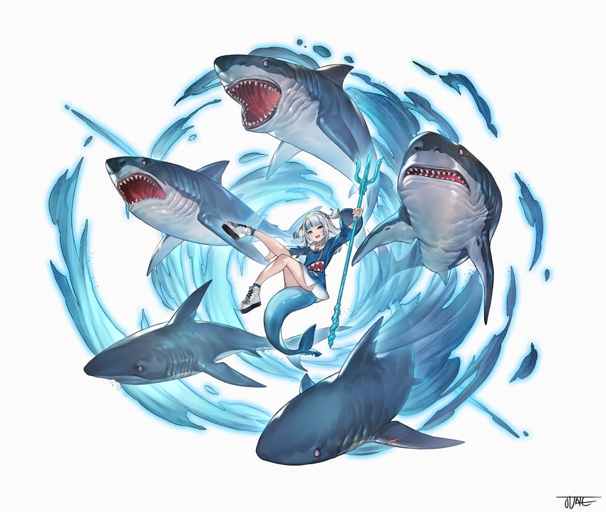 gawr gura (hololive and 1 more) drawn by jun_wei