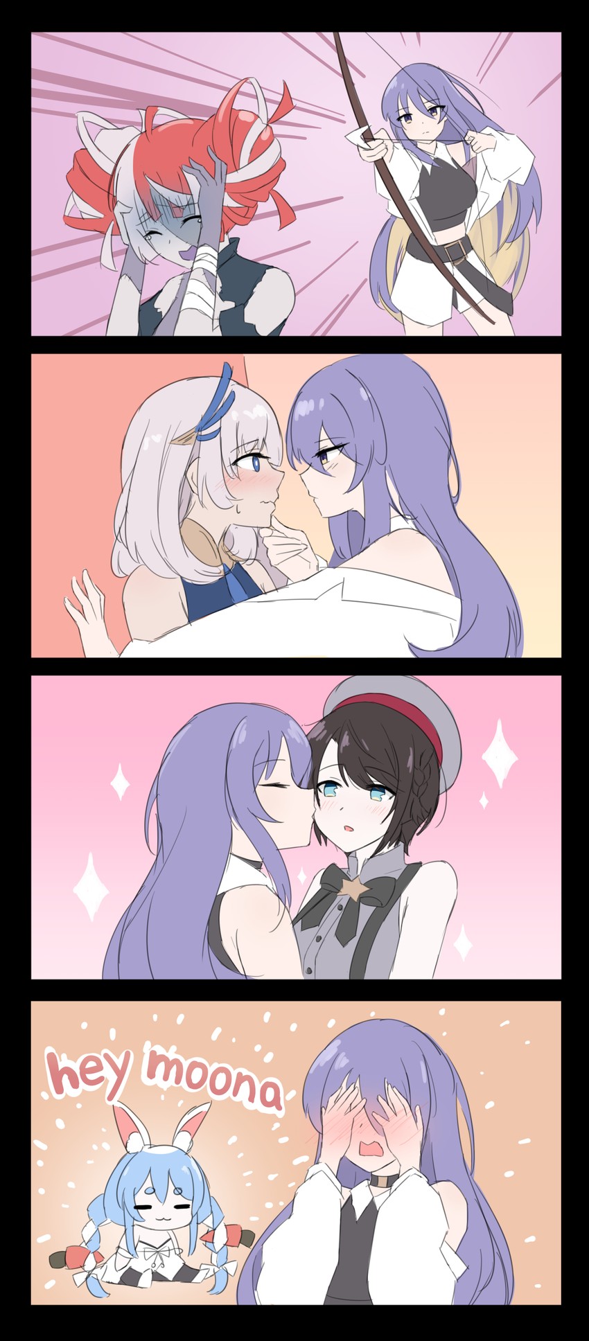 usada pekora, oozora subaru, kureiji ollie, moona hoshinova, and pavolia reine (hololive and 1 more) drawn by aura_(aurapls)