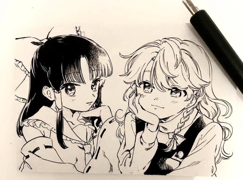 hakurei reimu and kirisame marisa (touhou) drawn by no+bi=