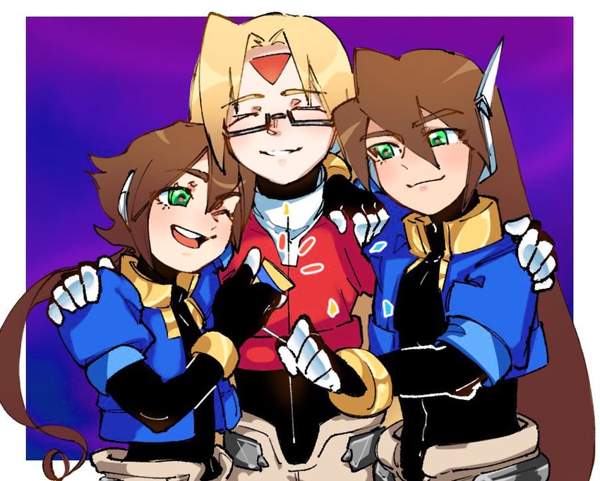 aile, vent, and girouette (mega man and 2 more) drawn by ghosty_entity