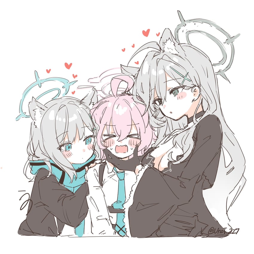 shiroko, hoshino, and shiroko terror (blue archive) drawn by unot_227