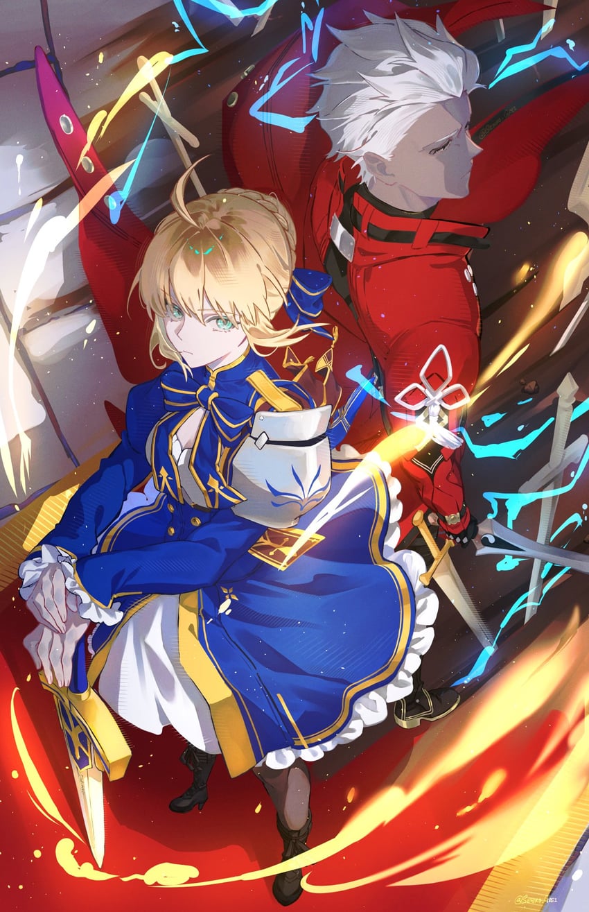 artoria pendragon, saber, and archer (fate and 4 more) drawn by sehir0_gurei