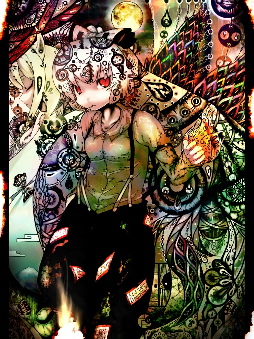 fujiwara no mokou, kamishirasawa keine, and ex-keine (touhou) drawn by koohee