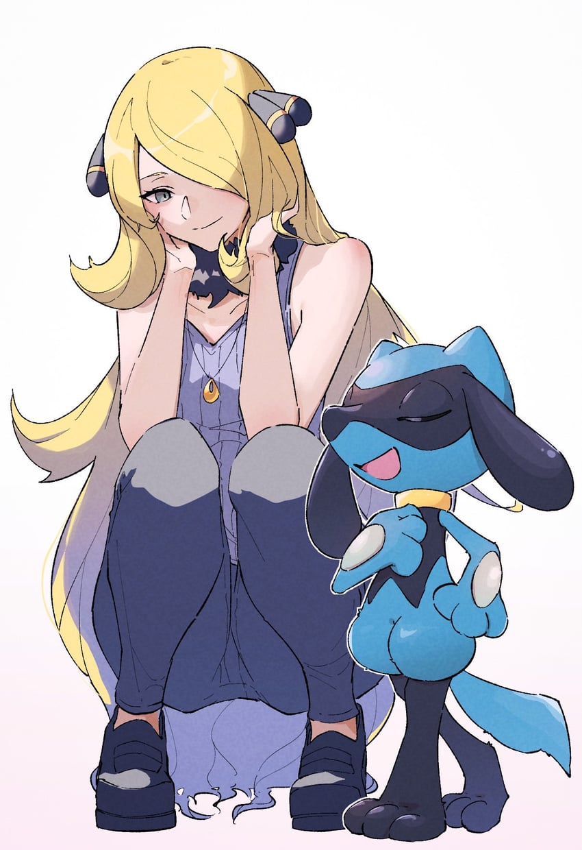 cynthia and riolu (pokemon and 1 more) drawn by anidf