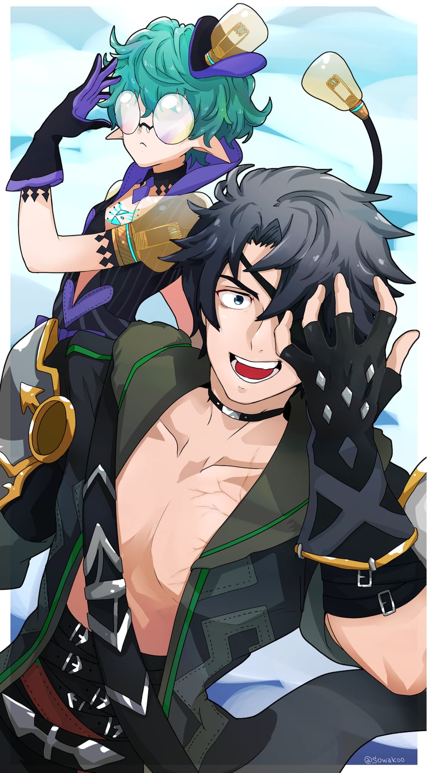 pandoria and zeke von genbu (xenoblade chronicles and 1 more) drawn by sowako_(sowakoo)