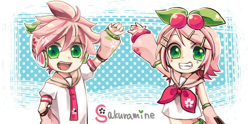kagamine rin, kagamine len, sakura rin, and sakura len (vocaloid) drawn by ui_(rot)