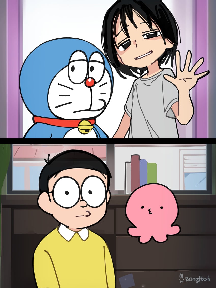 doraemon, nobi nobita, kuze shizuka, and takopii (doraemon and 1 more) drawn by bongfill
