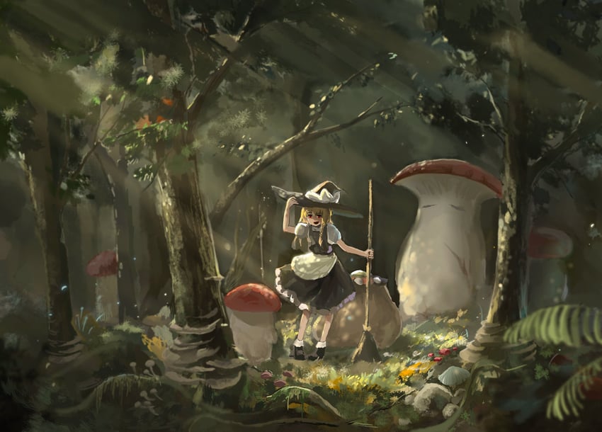 kirisame marisa, mushroom parent, and mushroom child (touhou and 2 more) drawn by zhuxie1264852
