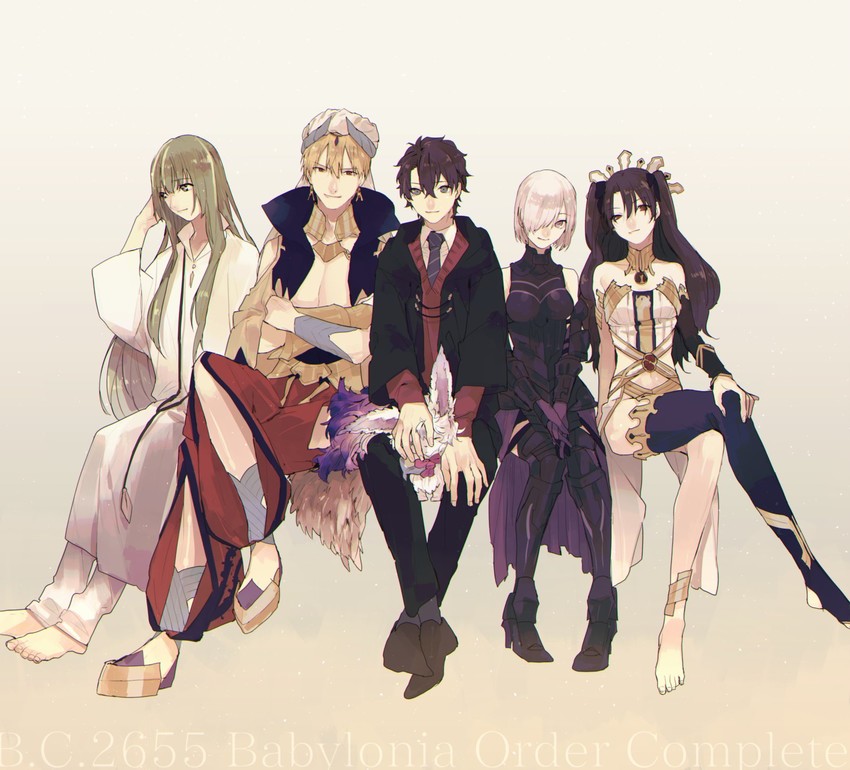 mash kyrielight, fujimaru ritsuka, ishtar, fou, enkidu, and 1 more (fate and 1 more) drawn by you_(joros)