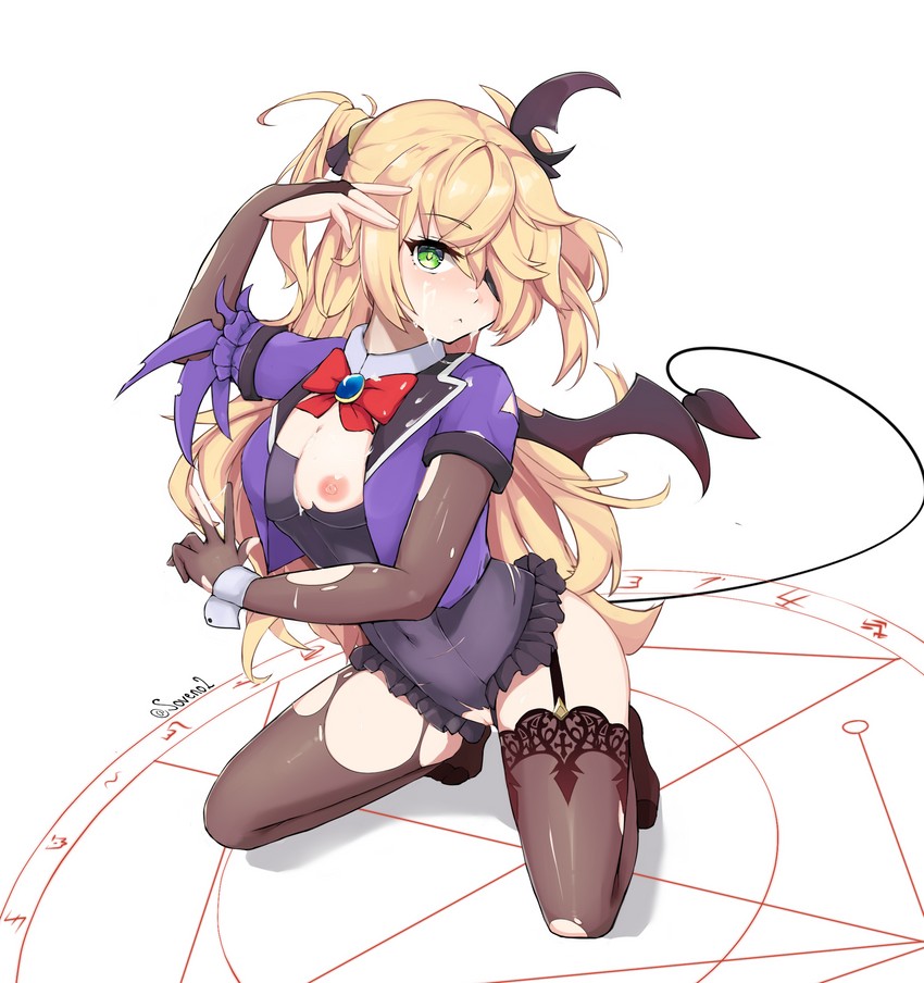 fischl, takanashi rikka, and uchida maaya (genshin impact and 1 more) drawn by soveno