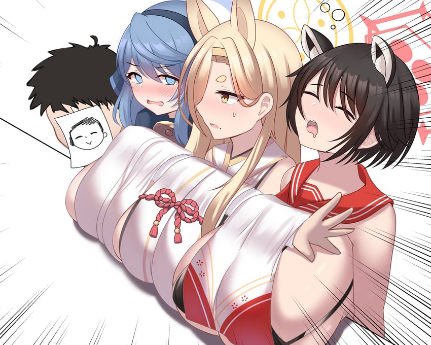 sensei, doodle sensei, ako, tsubaki, and kaho (blue archive) drawn by jifuwabe