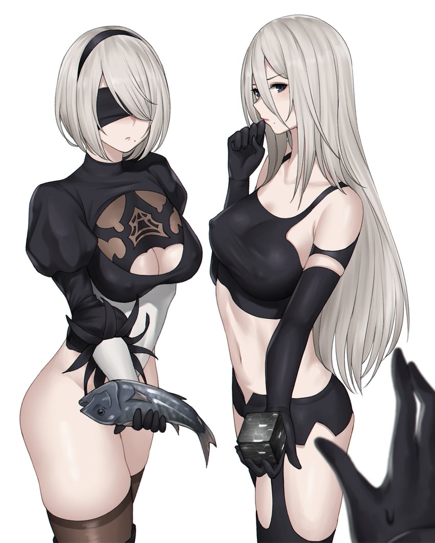 2b and a2 (nier and 1 more) drawn by kurone_rinka