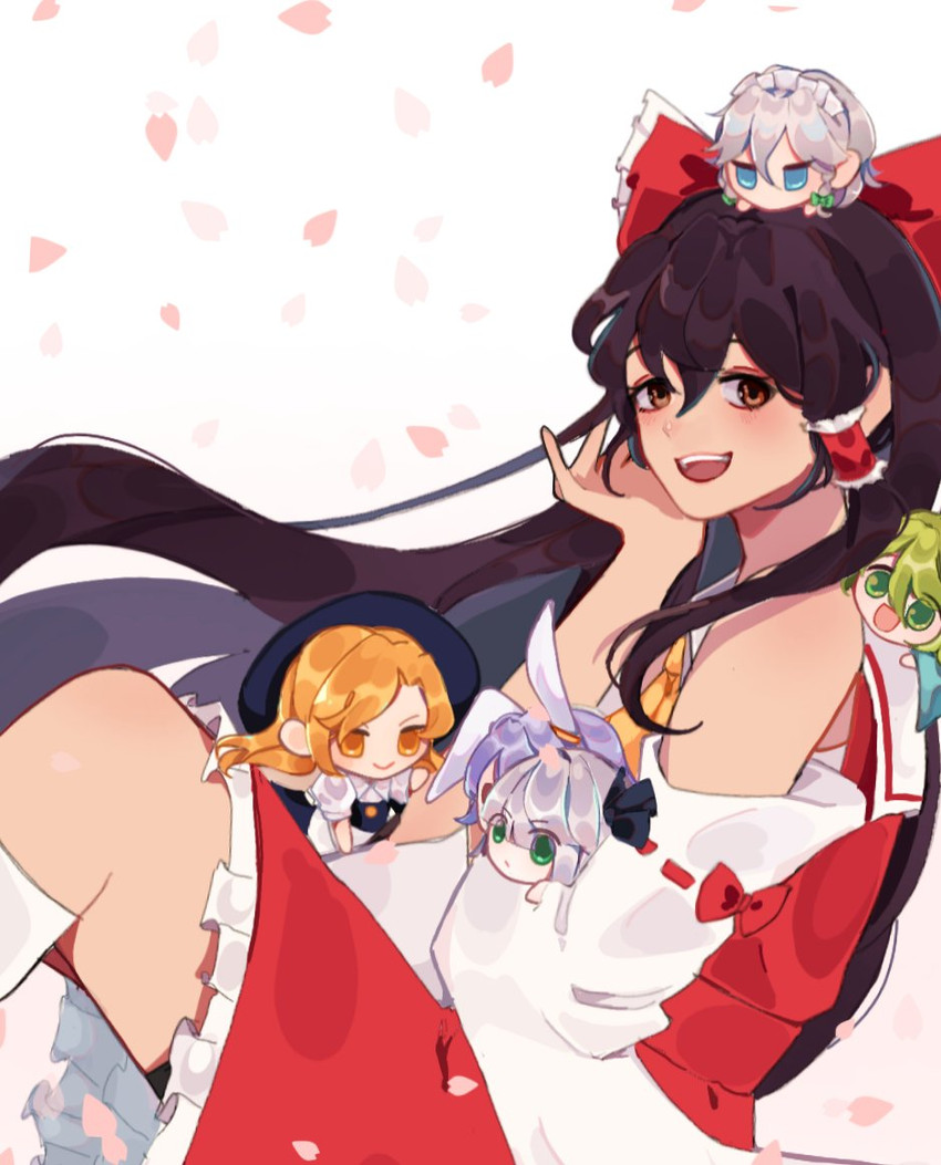 hakurei reimu, kirisame marisa, izayoi sakuya, kochiya sanae, konpaku youmu, and 1 more (touhou) drawn by alcorrline