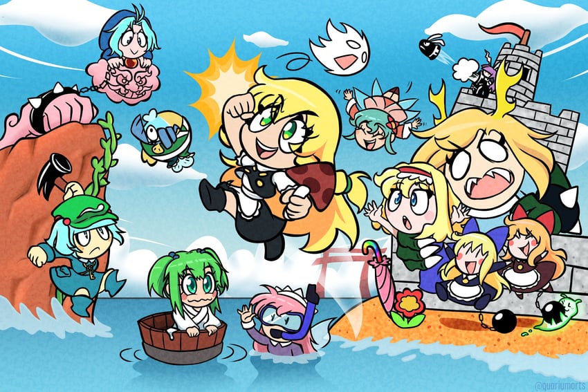 kirisame marisa, alice margatroid, reisen udongein inaba, kawashiro nitori, shanghai doll, and 6 more (touhou and 2 more) drawn by quarium
