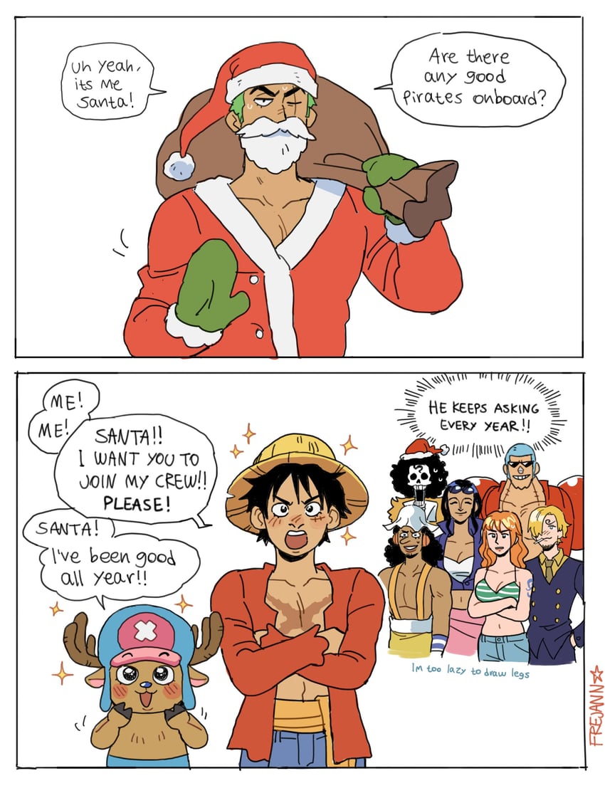 nami, monkey d. luffy, nico robin, roronoa zoro, sanji, and 4 more (one piece) drawn by frejann_senpai