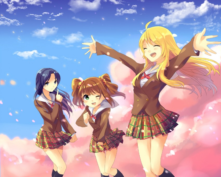 hoshii miki, kisaragi chihaya, and takatsuki yayoi (idolmaster and 2 more) drawn by mochiko_(mochiko3121)