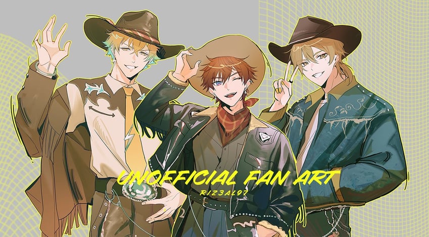 fushimi gaku, usami rito, and kitami yusei (nijisanji) drawn by riz3