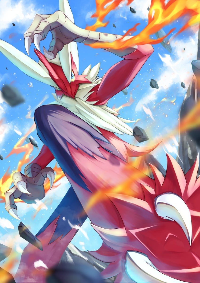 blaziken and mega blaziken (pokemon) drawn by ririri_(user_rkrv7838)