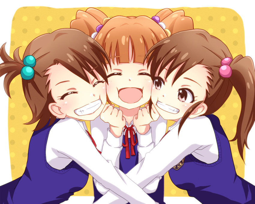 takatsuki yayoi, futami mami, and futami ami (idolmaster) drawn by mini39mame