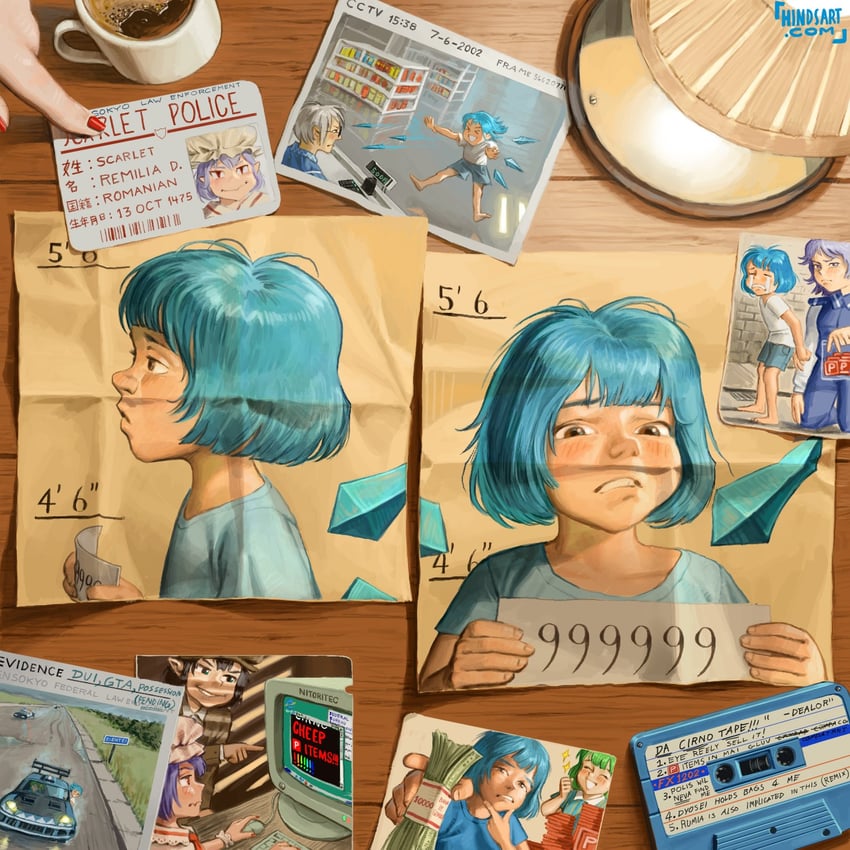 remilia scarlet, izayoi sakuya, cirno, shameimaru aya, daiyousei, and 1 more (touhou) drawn by hindsart