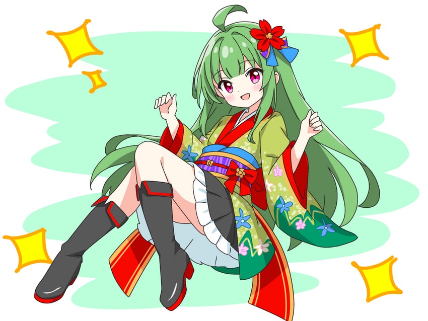 green-haired kimono girl (original) drawn by kotatsu-mazoku
