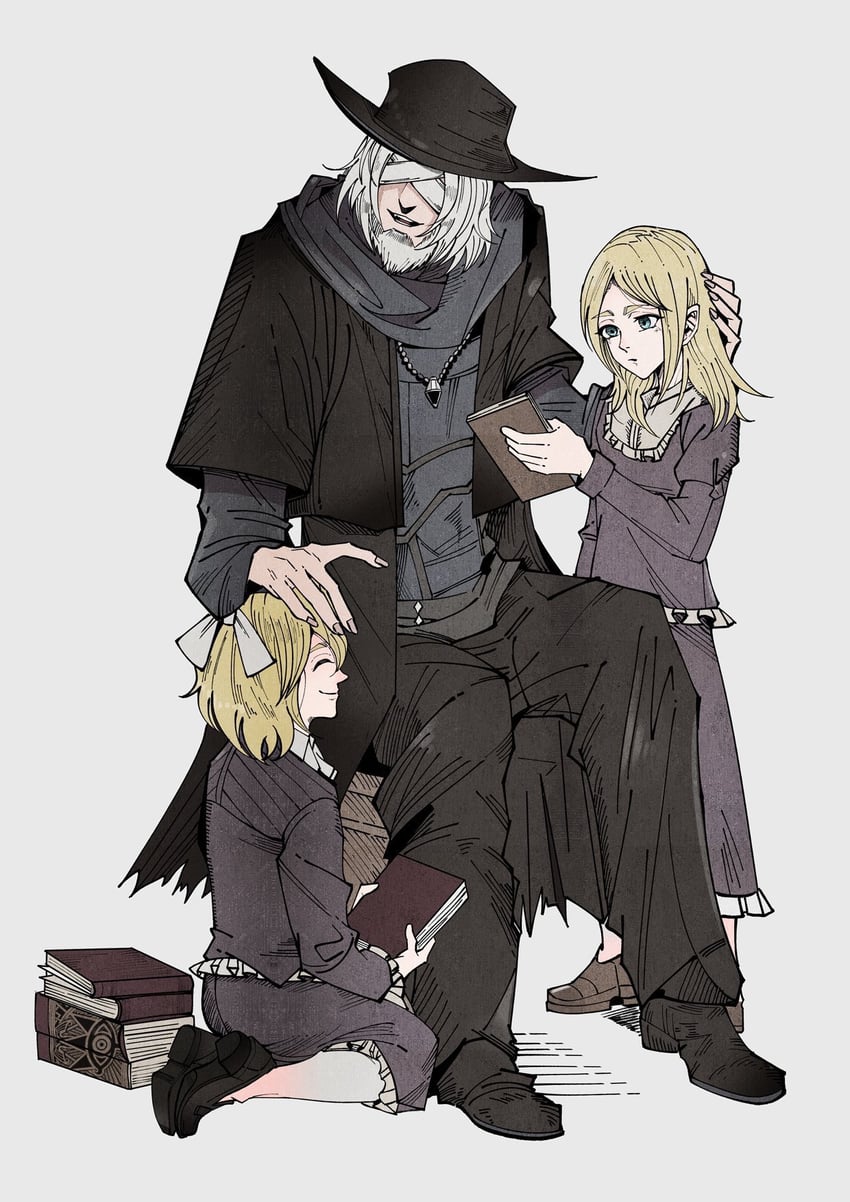 father gascoigne and young yharnam girl (bloodborne) drawn by herheim