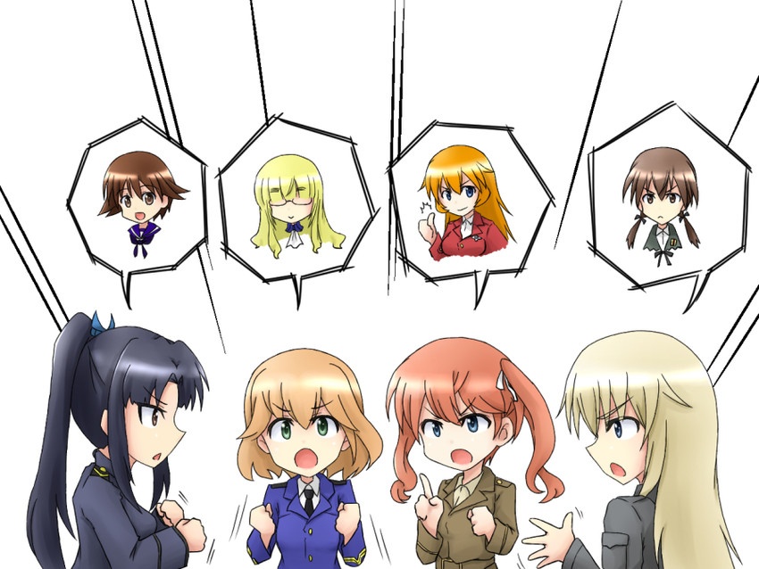 miyafuji yoshika, gertrud barkhorn, charlotte e. yeager, perrine h. clostermann, helma lennartz, and 3 more (world witches series and 3 more) drawn by isosceles_triangle_(xyzxyzxyz)