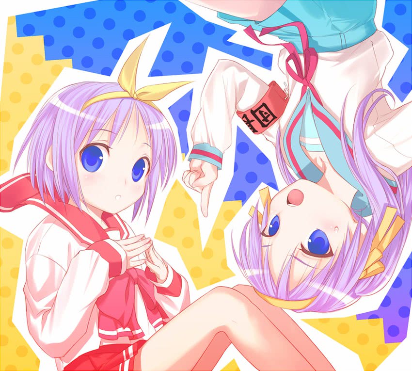 suzumiya haruhi, hiiragi kagami, and hiiragi tsukasa (suzumiya haruhi no yuuutsu and 2 more) drawn by uni_(plastic_girl)