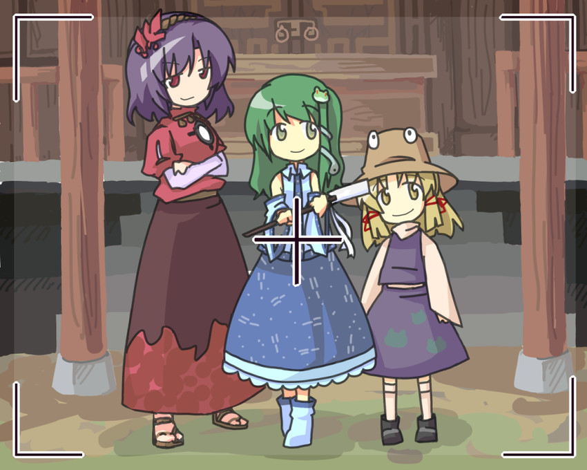 kochiya sanae, moriya suwako, and yasaka kanako (touhou) drawn by ane
