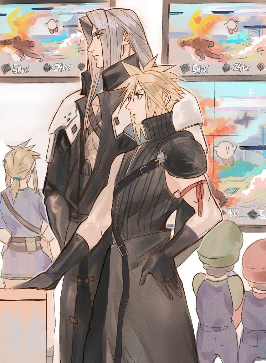 link, cloud strife, kirby, mario, sephiroth, and 2 more (final fantasy and 8 more) drawn by jjn_ff7
