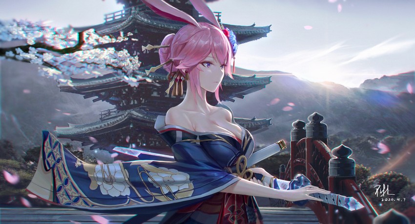 yae sakura (honkai and 1 more) drawn by qnzy