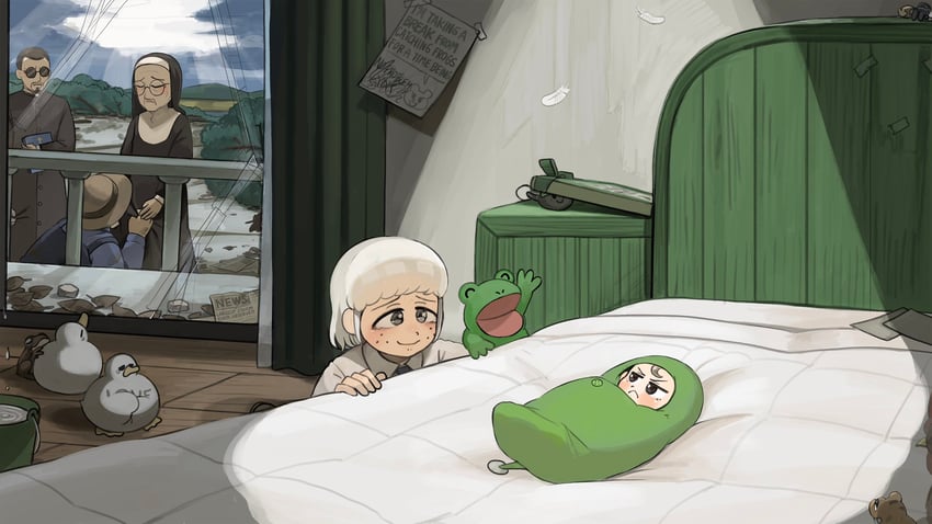 froggy nun, sheep nun, father, mother superior, and froggy nun's father (little nuns) drawn by diva_(hyxpk)