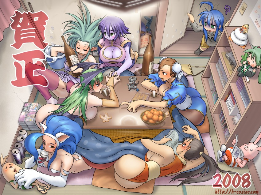 hatsune miku, chun-li, morrigan aensland, izumi konata, shiranui mai, and 5 more (vocaloid and 8 more) drawn by cosine