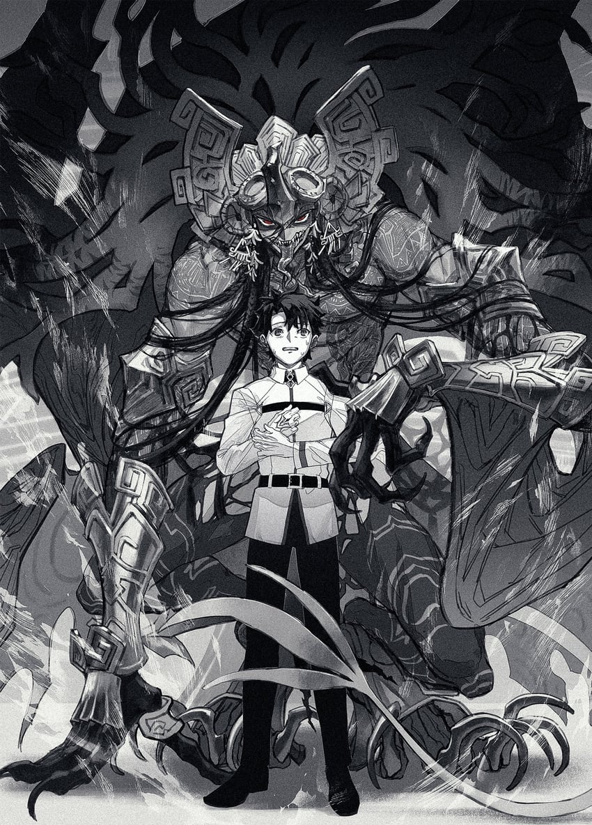 fujimaru ritsuka and camazotz (fate and 1 more) drawn by mameo_kun